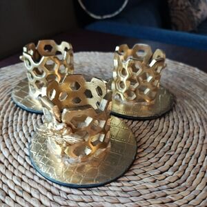 Custom Made Gold Honeycomb Bumblebee Candle Holders